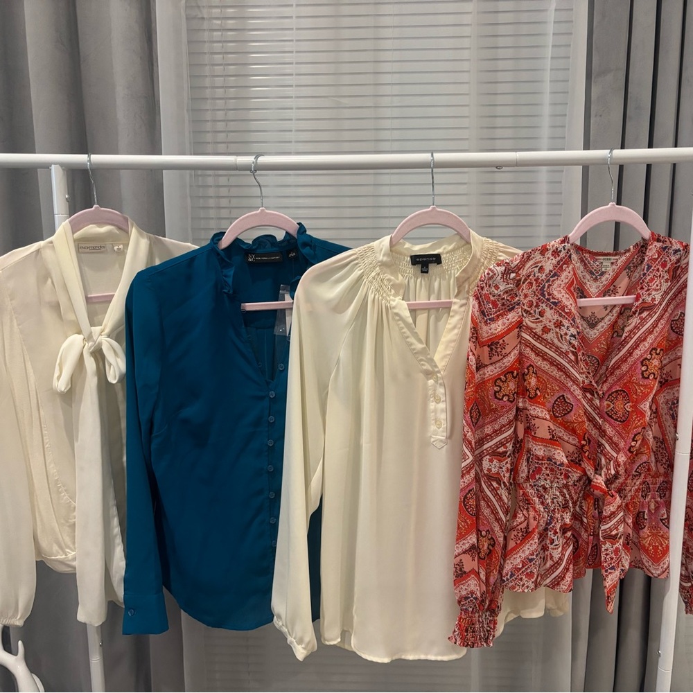 Elegant Women's Blouse Collection - Cream, Blue, Orange Pattern, Army Green